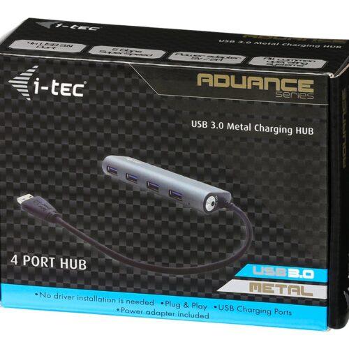 I-TEC USB 3.0 Metal Charging HUB 4 Port with power adaptor 4xUSB charging port. For Tablets Notebooks Ultrabooks PC