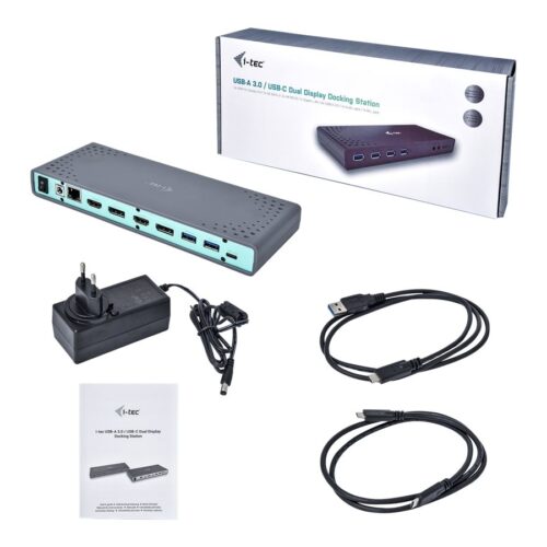 I-TEC USB 3.0/USB-C Dualdock 1x5K 2x4K 60Hz 2xHDMI 2xDP 1xGLAN 6xUSB 3.0 1xAudio/Mic Jack Kensington compatible with TB 3