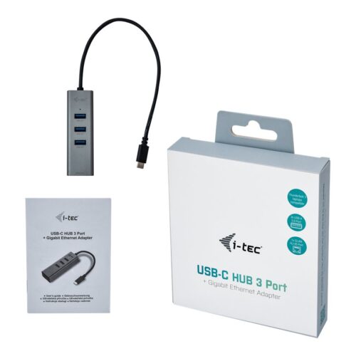 I-TEC USB-C Metal 3-Port HUB with Gigabit Ethernet Adapter 1xUSB-C to RJ-45 3xUSB 3.0 Port LED-Anzeige compatible with TB 3