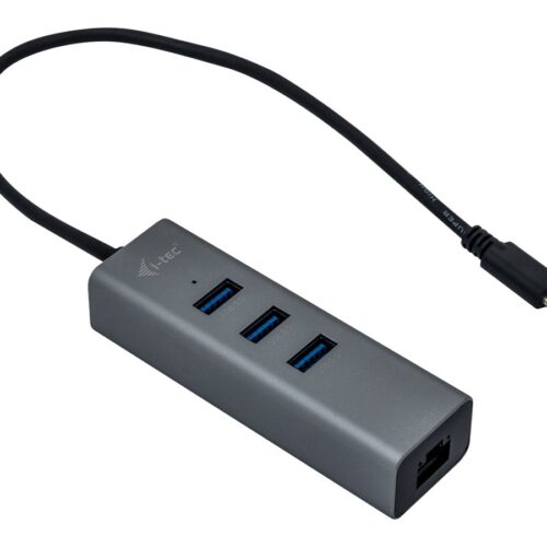 I-TEC USB-C Metal 3-Port HUB with Gigabit Ethernet Adapter 1xUSB-C to RJ-45 3xUSB 3.0 Port LED-Anzeige compatible with TB 3