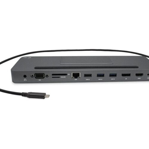 I-TEC USB-C Metal 4K 3xDisplay DS 1xHDMI1xVGA1xDP 1xSD+1xmicroSD CR 1xGLAN 1×3.5mmAudio 2xUSB 3.0 2xUSB 2.0 1xUSB-C PD+ Charger 100W