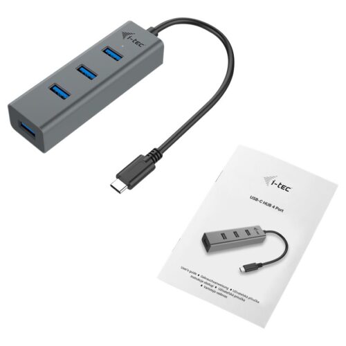 I-TEC USB C Metal HUB 4 Port without power adapter ideal for Notebook Tablet PC supports Win Mac OS compatible with Thunderbolt 3