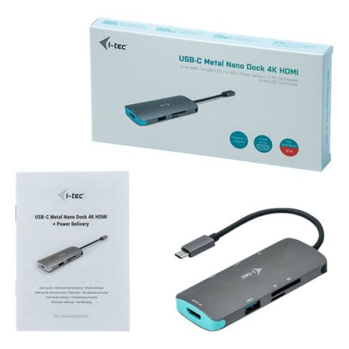 I-TEC USB C Metal Nano Docking Station 1xHDMI 4K 1xSD Cardreader 1xmicroSDCardreader 3xUSB 3.0 Port 1xUSB-C PD sans alimentation