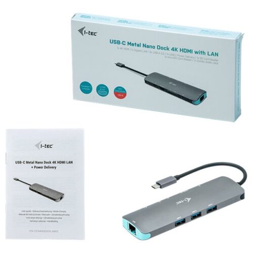 I-TEC USB C Metal Nano Docking Station 1xHDMI4K 1xSD Cardreader 1xmicroSD reader 1xGLAN 3xUSB 3.0 Port 1xUSB-C Sans Alimentation