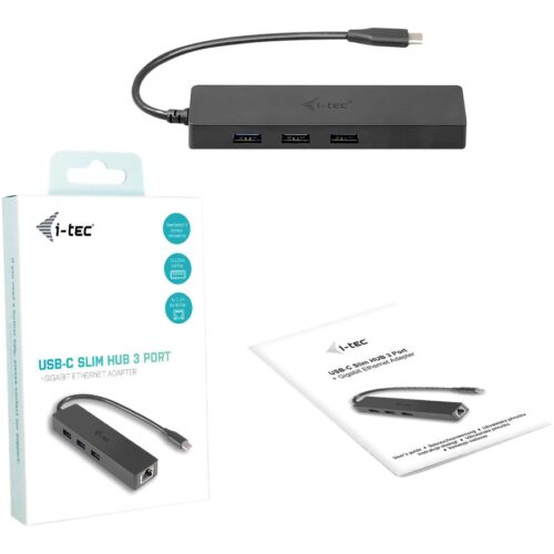 I-TEC USB C Slim HUB 3 Port with Gigabit Ethernet Adapter ideal for New Macbook Macbook Pro 2016 etc. compatible with Thunderbolt 3