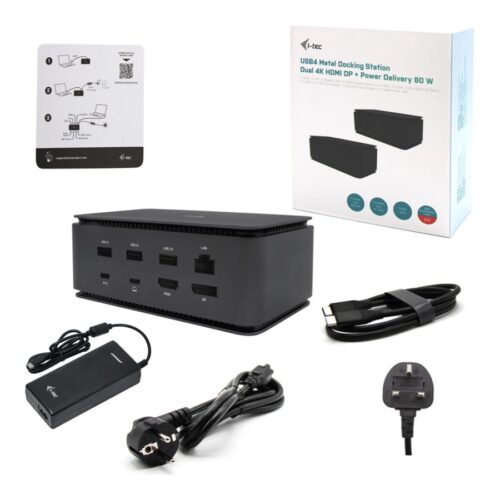 I-TEC USB4 Metal Docking station Dual 4K HDMI DP with Power Delivery 80W + Universal Charger 112W