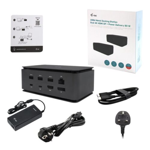 I-TEC USB4 Metal Docking station Dual 4K HDMI DP with Power Delivery 80W + Universal Charger 112W