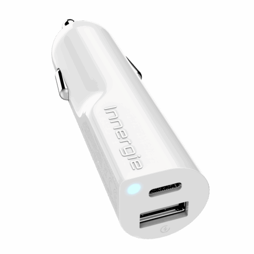 INNERGIE PowerJoy 30D Le plus petit chargeur de voiture USB-C 30W Deux ports USB-C 5V / 3A 9V / 2A USB-A 5V / 2.4A