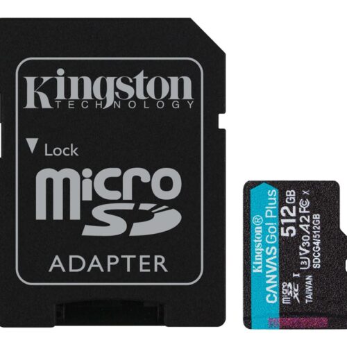 KINGSTON 512Go microSDXC Canvas Go Plus Gen4 200Mo/s A2 U3 V30 Card + Adapter