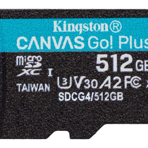 KINGSTON 512Go microSDXC Canvas Go Plus Gen4 200R A2 U3 Single Pack w/o ADP