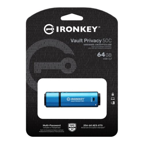 KINGSTON 64Go USB-C IronKey Vault Privacy 50C AES-256 Encrypted FIPS 197