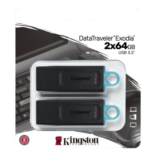 KINGSTON 64Go USB3.2 Gen 1 DataTraveler Exodia Black+Teal 2 Pieces