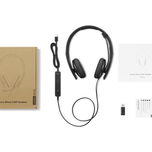 LENOVO – Combiné VoIP – sur-oreille – filaire – USB-C – noir – ThinkRed