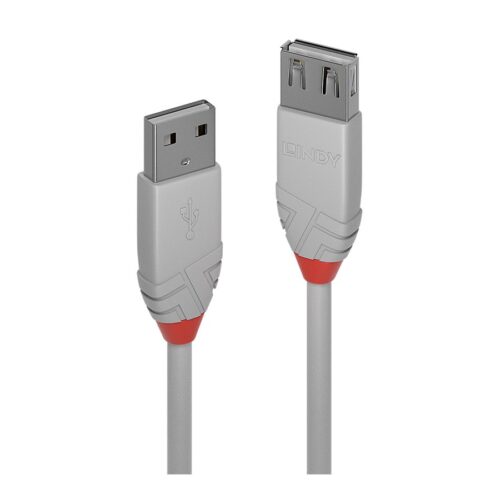 LINDY 0.2m USB 2.0 Type A Extension Cable Anthra Line USB Type A Male to Female cool grey