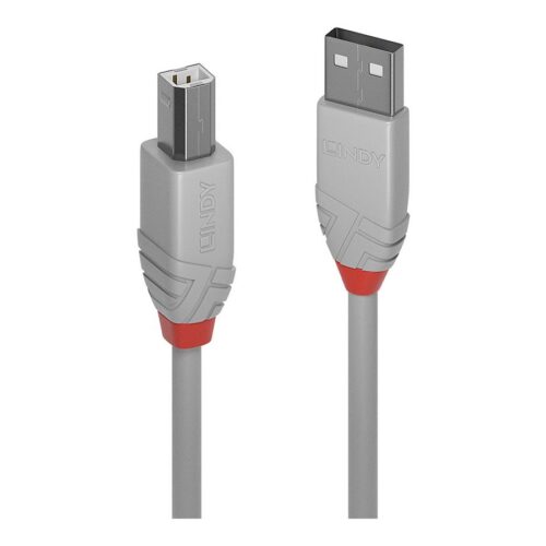 LINDY 0.5m USB 2.0 Type A to B Cable Anthra Line USB Type A Male to B Male cool grey