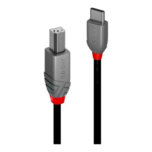 LINDY 0.5m USB 2.0 Type C an B Cable Anthra Line