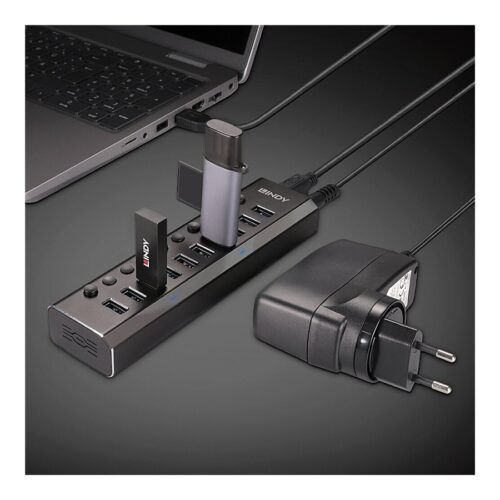 LINDY 10 Port USB 3.0 Hub with On/Off Switches