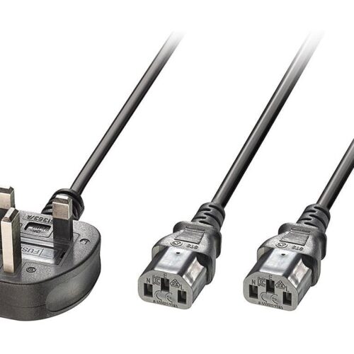 LINDY 2.5m UK 3Pin Plug to 2x C13 Y Cable