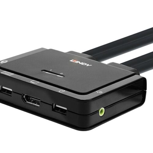 LINDY 2 Port DisplayPort 1.2 USB 2.0 Cable KVM Switch with Audio