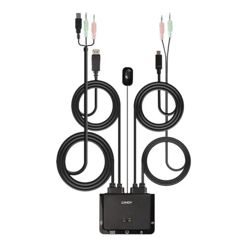 LINDY 2 Port DisplayPort 1.2 USB Type C USB 2.0 & Audio Cable KVM Switch