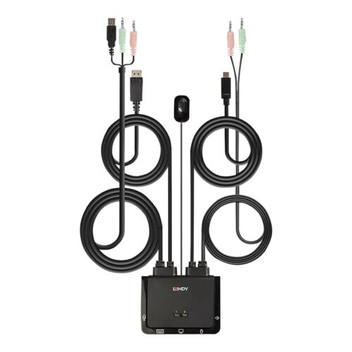 LINDY 2 Port DisplayPort 1.2 USB Type C USB 2.0 & Audio Cable KVM Switch