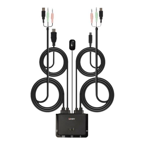 LINDY 2 Port HDMI 18G USB Type C USB 2.0 & Audio Cable KVM Switch