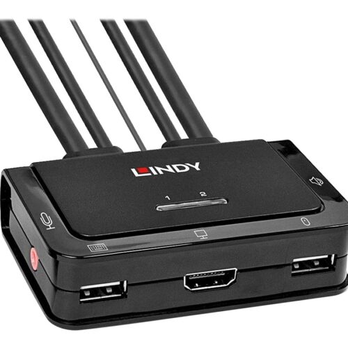 LINDY 2 Port HDMI 2.0 18G USB 2.0 Cable KVM Switch with Audio