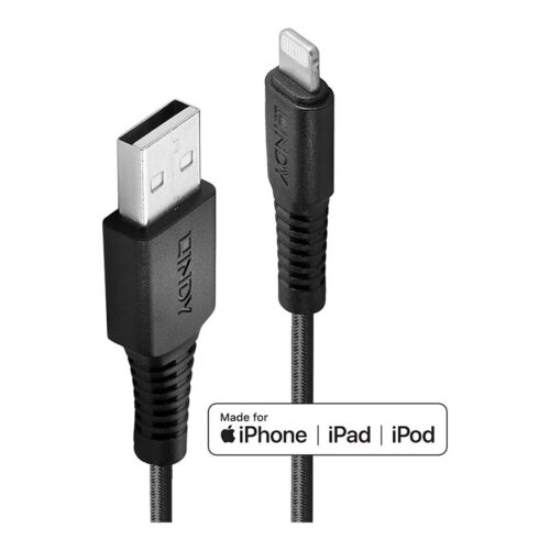 LINDY 3m Reinforced USB Type A to Lightning Charging Cable