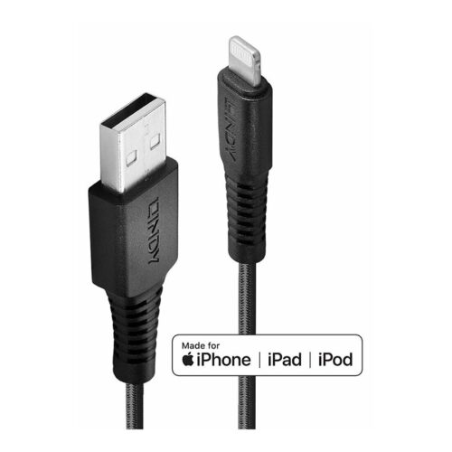 LINDY 3m Reinforced USB Type A to Lightning Charging Cable