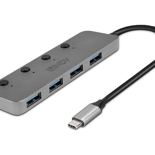 LINDY 4 Port USB 3.2 Type C Hub with On/Off Switches