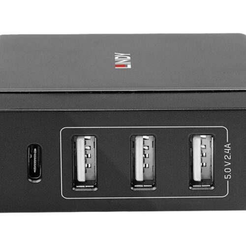 LINDY 4 Port USB Type C & A Smart Charger with Power Delivery 72W
