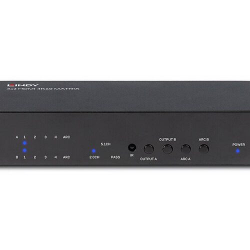 LINDY 4×2 HDMI 2.0 4K 18G Matrix Switch with Audio Extractor Optical Out or 3.5mm Jack 4K 3840x2160at60Hz 8bit