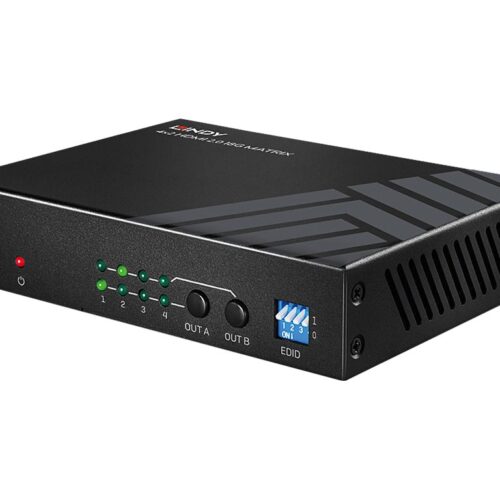 LINDY 4×2 HDMI 2.0 4K 18G Matrix Switch with Audio Extractor Optical Out or 3.5mm Jack 4K 3840x2160at60Hz 8bit