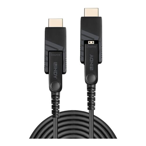 LINDY 50m Fibre Optic Hybrid Micro-HDMI 18G Cable with Detachable HDMI & DVI Connectors