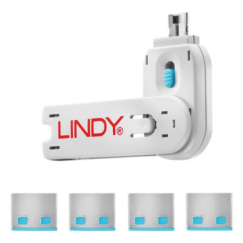 LINDY Clé USB et 4 bloqueurs de ports USB Bleu
