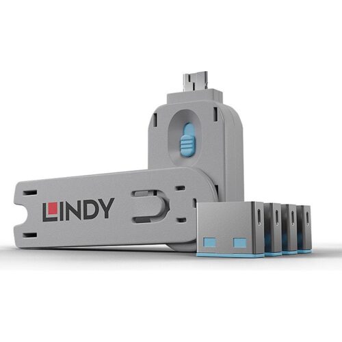 LINDY Clé USB et 4 bloqueurs de ports USB Bleu