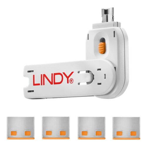 LINDY Clé USB et 4 bloqueurs de ports USB Orange