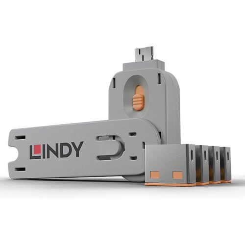 LINDY Clé USB et 4 bloqueurs de ports USB Orange