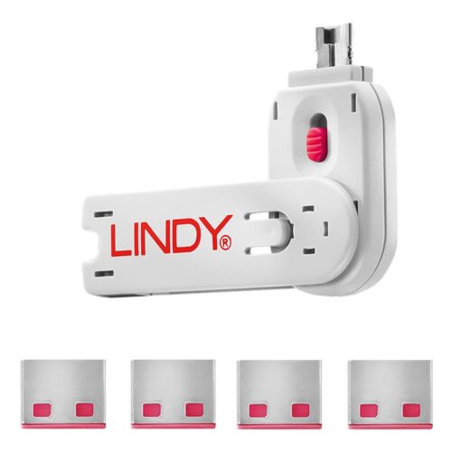 LINDY Clé USB et 4 bloqueurs de ports USB Rose