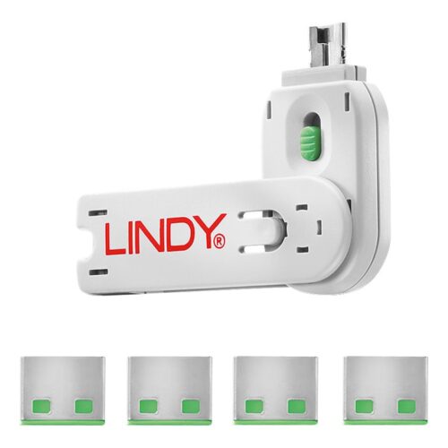 LINDY Clé USB et 4 bloqueurs de ports USB Vert