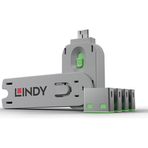 LINDY Clé USB et 4 bloqueurs de ports USB Vert