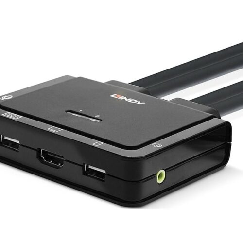 LINDY HDMI KVM Switch 2 Port USB 2.0 Compact HDMI 3D and 4K60 compliant USB 2.0 Audio and Mic