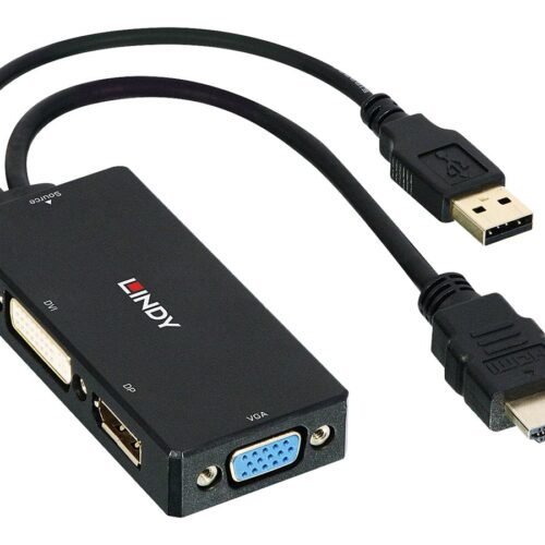 LINDY HDMI to DP/DVI/VGA Converter Supports resolutions up to Ultra HD 4K DisplayPort and Full HD DVI-D and VGA