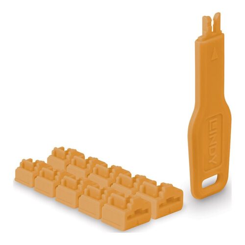 LINDY RJ45 Port Locks 10pcs with Key Orange
