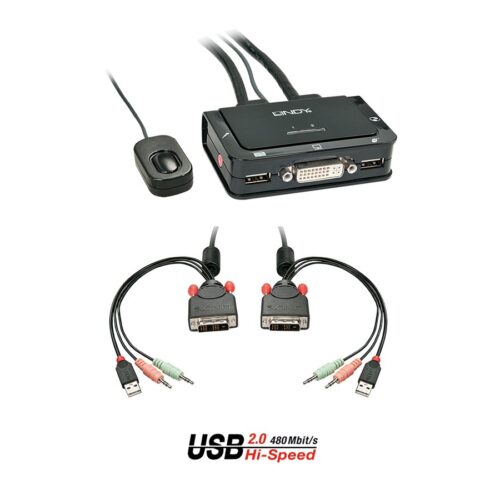 LINDY Switch KVM Compact DVI-D Single Link USB 2.0 & Audio 2 ports