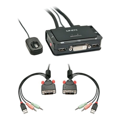 LINDY Switch KVM Compact DVI-D Single Link USB 2.0 & Audio 2 ports