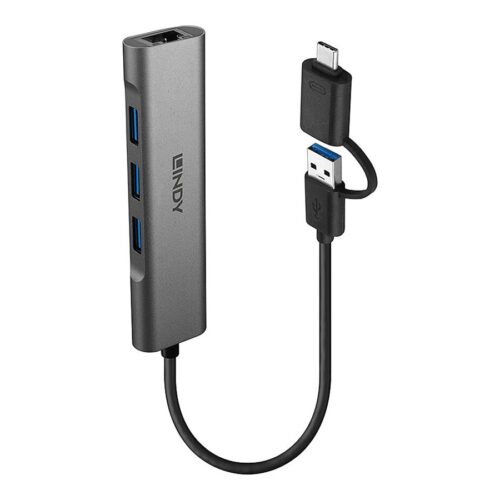 LINDY USB 3.2 Gen 1 Hub & Gigabit Ethernet Converter