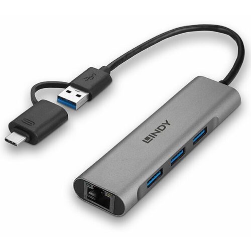 LINDY USB 3.2 Gen 1 Hub & Gigabit Ethernet Converter