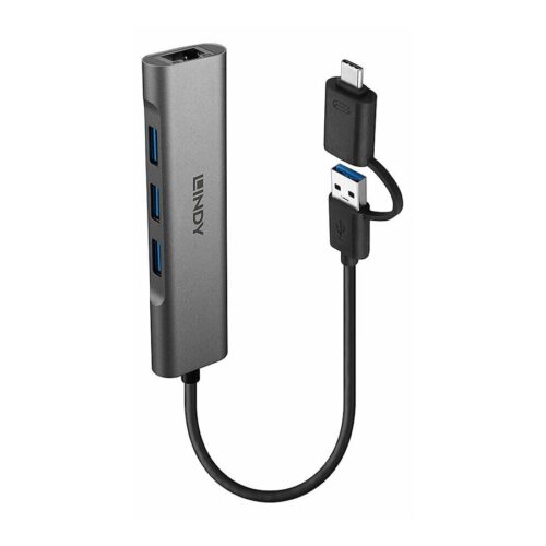 LINDY USB 3.2 Gen 1 Hub & Gigabit Ethernet Converter