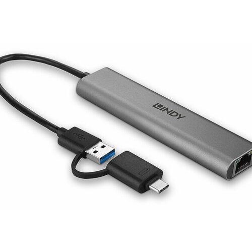 LINDY USB 3.2 Gen 1 Hub & Gigabit Ethernet Converter